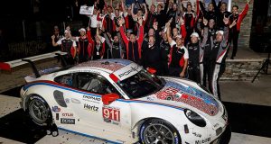 #911 Porsche GT Team Porsche 911 RSR, GTLM: Patrick Pilet, Nick Tandy, Frederic Makowiecki, podium