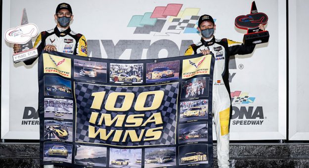#3: Corvette Racing Corvette C8.R, GTLM: Antonio Garcia, Jordan Taylor, podium, 100 IMSA wins for Corvette Racing