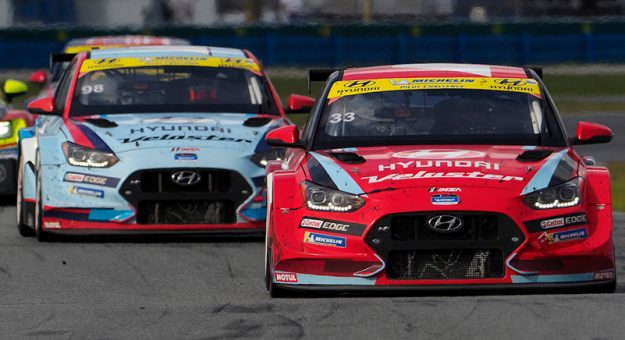 #33 Bryan Herta Autosport w/ Curb Agajanian Hyundai Veloster N TCR, TCR: Gabby Chaves, Ryan Norman, #98 Bryan Herta Autosport Hyundai Veloster N TCR, TCR: Michael Lewis, Mason Filippi, #23 FAST MD Audi RS3 LMS TCR, TCR: James Vance, Max Faulkner