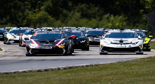 August 2-4 2019: Lamborghini Super Trofeo Road America. Race start for round 5 led by 27 Cedric Sbirrazzuoli, Paolo Ruberti, Dream Racing Motorsport, Lamborghini Huracan Super Trofeo EVO, 29 Corey Lewis, Richard Antinucci, Change Racing, Lamborghini Carolinas, Lamborghini Huracan Super Trofeo EVO