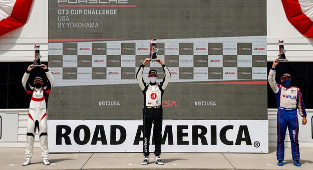 Platinum Podium, #16 Kelly-Moss Road and Race Porsche 991 / 2017, GT3P: Jeff Kingsley, #53 Moorespeed Porsche 991 / 2019, GT3P: Riley Dickinson, #99 Kelly-Moss/AM Motorsports Porsche 991 / 2018, GT3P: Alan Metni (M)