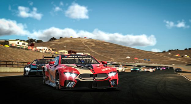 #7 Bruno Spengler, BMW IMSA Team Red BMW, restart(MEDIA: EDITORIAL USE ONLY) (This image is from the iRacing computer game)