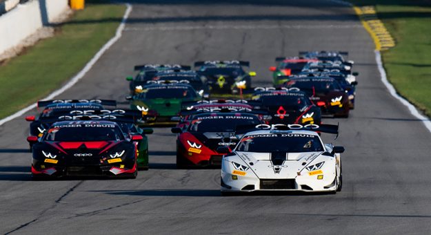 September 4-6, 2020. Lamborghini Super Trofeo, Road Atlanta: Race 1 start, 16 Madison Snow, Change Racing, Lamborghini Charlotte, Lamborghini Huracan Super Trofeo EVO, 46 Brandon Gdovic, PPM Precision Performance Motorsports, Lamborghini Palm Beach, Lamborghini Huracan Super Trofeo EVO, 6 Jacob Eidson, Steven Aghakhani, US RaceTronics, Lamborghini Beverly Hills, Lamborghini Huracan Super Trofeo EVO