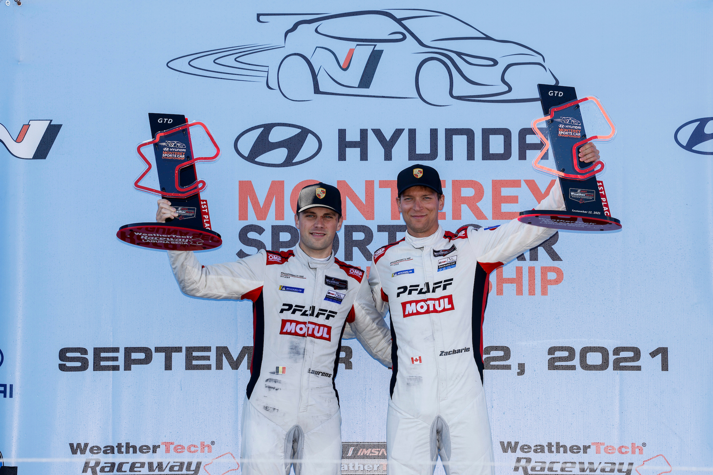 #9: Pfaff Motorsports Porsche 911 GT3R, GTD: Zacharie Robichon, Laurens Vanthoor, winners, podium