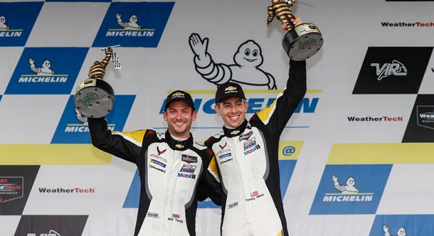 #4: Corvette Racing Corvette C8.R, GTLM: Tommy Milner, Nick Tandy celebrate on the podium