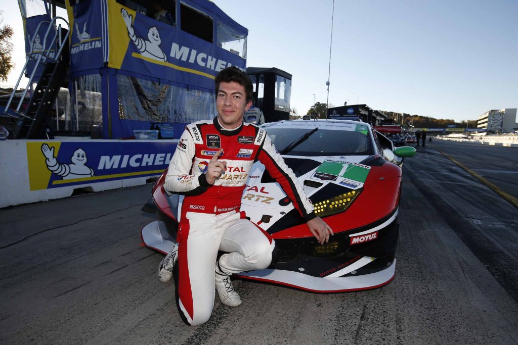 #1: Paul Miller Racing Lamborghini Huracan GT3, GTD: Madison Snow celebrates winning the Motul Pole Award