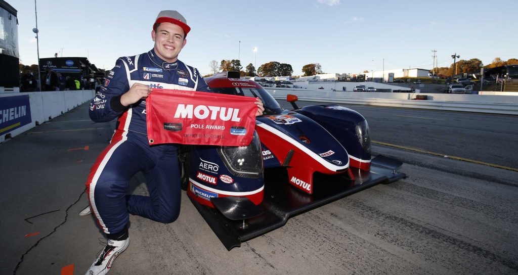 #2: United Autosports USA Ligier JS P320, LMP3: Niklas Kruetten celebrates winning the Motul Pole Award