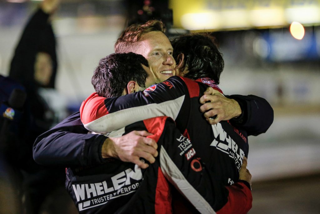 #31: Whelen Engineering Racing Cadillac DPi, DPi: Felipe Nasr, Pipo Derani, Mike Conway celebrate winning the championship in victory lane