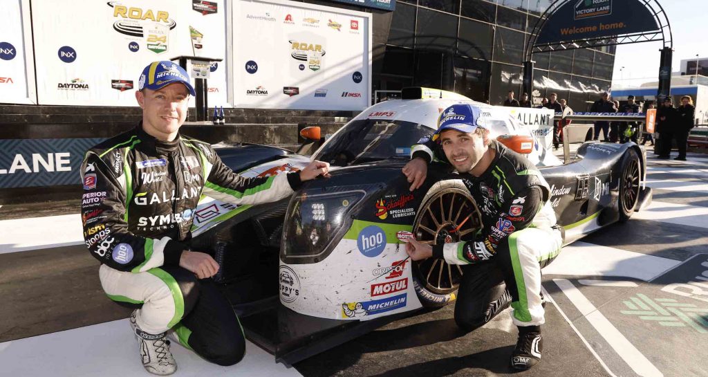 #36: Andretti Autosport, Ligier JS P320, LMP3: Jarett Andretti, Josh Burdon, Rasmus Lindh, Gabby Chaves celebrate  winning the Motul Pole Award