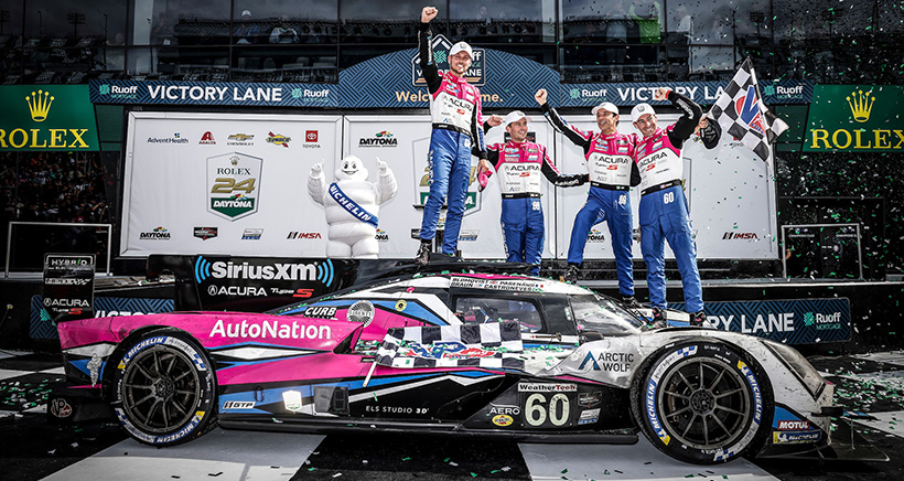 Winners #60: Meyer Shank Racing W/Curb-Agajanian, Acura ARX-06, GTP: Colin Braun, Tom Blomqvist, Helio Castroneves, Simon Pagenaud, podium