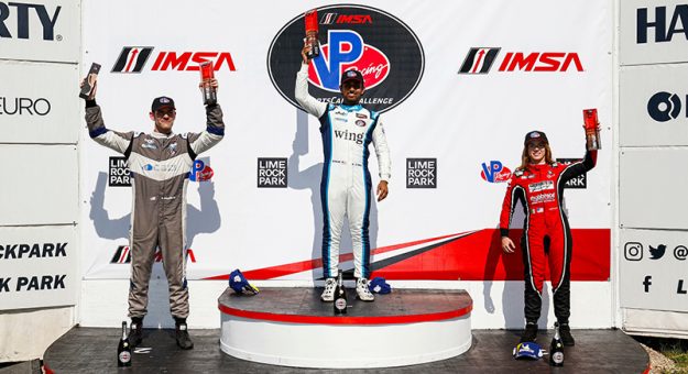LMP3 Race 2, Podium, #3: Jr III Racing, Ligier JS P320, P3: Bijoy Garg, #73: JDC MotorSports, Duqueine D08, P3: Dan Goldburg, #99: Forty7 Motorsports, Duqueine D08, P3: Courtney Crone