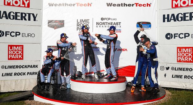 TCR Podium, #98: Bryan Herta Autosport with Curb Agajanian, Hyundai Elantra N TCR, TCR: Mark Wilkins, Mason Filippi, #33: Bryan Herta Autosport with Curb Agajanian, Hyundai Elantra N TCR, TCR: Robert Wickens, Harry Gottsacker, #37: LA Honda World Racing, Honda Civic FK7 TCR, TCR: Mat Pombo, Ryan Eversley