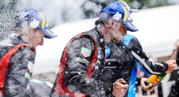 #7: Porsche Penske Motorsports, Porsche 963, GTP: Matt Campbell, Felipe Nasr - Victory Lane/Podium