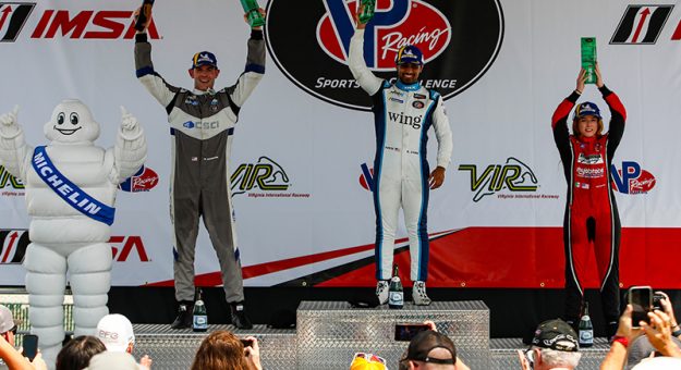P3 Podium, #3: Jr III Racing, Ligier JS P320, P3: Bijoy Garg, #73: JDC MotorSports, Duqueine D08, P3: Dan Goldburg, #99: Forty7 Motorsports, Duqueine D08, P3: Courtney Crone