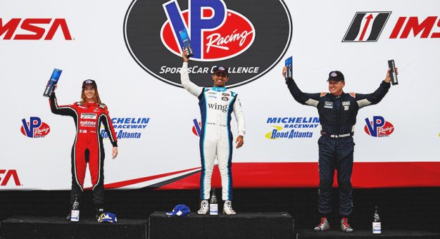 LMP3 Podium, #3: Jr III Racing, Ligier JS P320, P3: Bijoy Garg, #99: Forty7 Motorsports, Duqueine D08, P3: Courtney Crone, #77: US RaceTronics, Ligier JS P320, P3: Brian Thienes