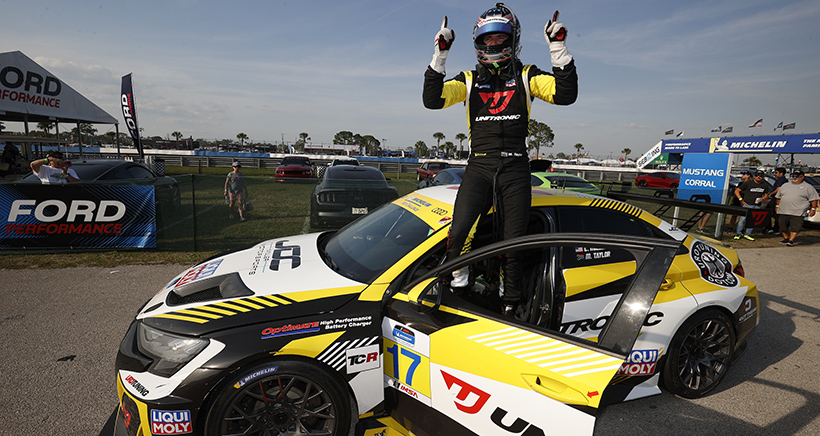 #17: JDC-Miller MotorSports, Audi RS3 LMS TCR, TCR: Chris Miller, Mikey Taylor celebrate in victory lane