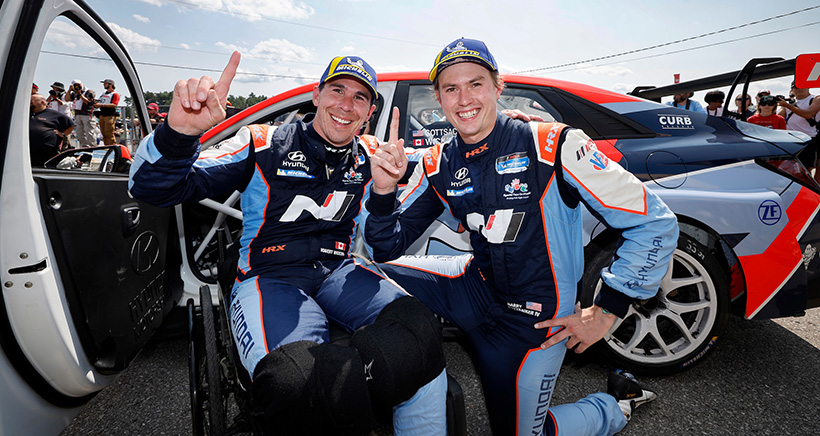 #33: Bryan Herta Autosport with Curb Agajanian, Hyundai Elantra N TCR, TCR:Robert Wickens, Harry Gottsacker, podium, celebration