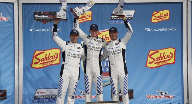 #27: Heart of Racing Team, Aston Martin Vantage GT3, GTD: Roman De Angelis, Maxime Martin, Ian James celebrate on the podium
