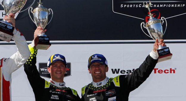 #1: Paul Miller Racing, BMW M4 GT3, GTD: Bryan Sellers, Madison Snow  #12: VasserSullivan, Lexus RC F GT3, GTD: Frankie Montecalvo, Aaron Telitz  #66: Gradient Racing, Acura NSX GT3, GTD: Mario Farnbacher, Marc Miller  podium