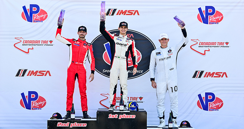 #8: RAFA Racing, Toyota GR Supra GT4 EVO1, GSX: Kiko Porto, #76: BSI Racing, Toyota GR Supra GT4 EVO2, GSX: Steven Clemons, #22: TWOth Autosport, Porsche 718 GT4 RS CS, GSX: Chris Walsh, Podium, Podium, GSX