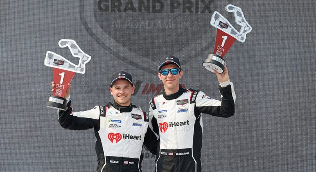 #1: Paul Miller Racing, BMW M4 GT3 EVO, GTD PRO: Madison Snow, Neil Verhagen on the podium