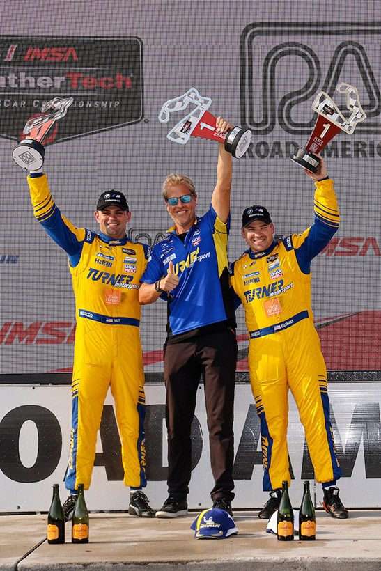 #96: Turner Motorsport, BMW M4 GT3, GTD: Robby Foley, Patrick Gallagher, podium, Will Turner