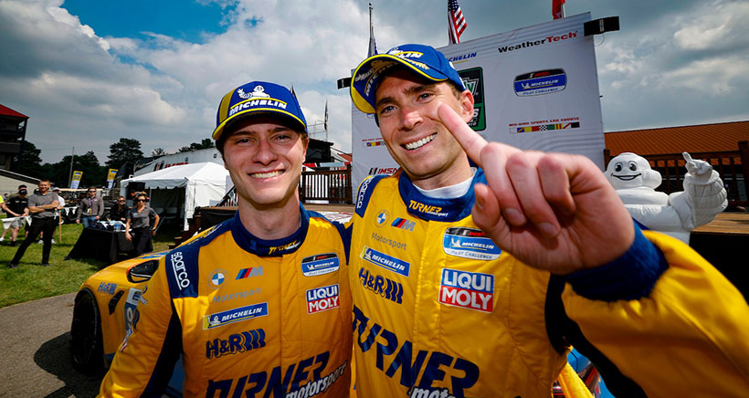 #95: Turner Motorsport, BMW M4 GT4 EVO, GS: Francis Selldorff, Dillon Machavern, on the podium