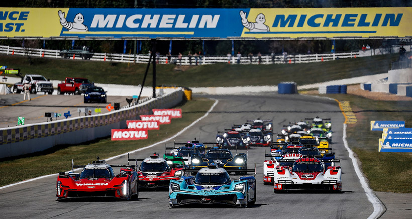 #60: Acura Meyer Shank Racing w/Curb Agajanian, Acura ARX-06, GTP: Tom Blomqvist, Colin Braun, Scott Dixon, #31: Cadillac Whelen, Cadillac V-Series.R, GTP: Jack Aitken, Earl Bamber, Frederik Vesti, #7: Porsche Penske Motorsports, Porsche 963, GTP: Felipe Nasr, Nick Tandy, Laurens Vanthoor, #93: Acura Meyer Shank Racing w/Curb Agajanian, Acura ARX-06, GTP: Renger van der Zande, Nick Yelloly, Tristan Vautier lead at the start