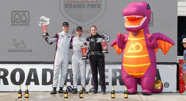 #99: AO Racing, ORECA LMP2 07, LMP2: PJ Hyett, Dane Cameron on the podium