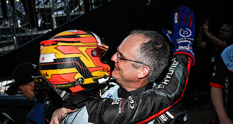 #76: Bryan Herta Autosport with Curb Agajanian, Hyundai Elantra N TCR, TCR: Denis Dupont, Preston Brown, Podium, Crew