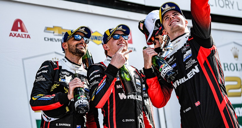 GTP Podium, #31: Cadillac Whelen, Cadillac V-Series.R, GTP: Jack Aitken, Earl Bamber, Frederik Vesti, Connor Zilisch