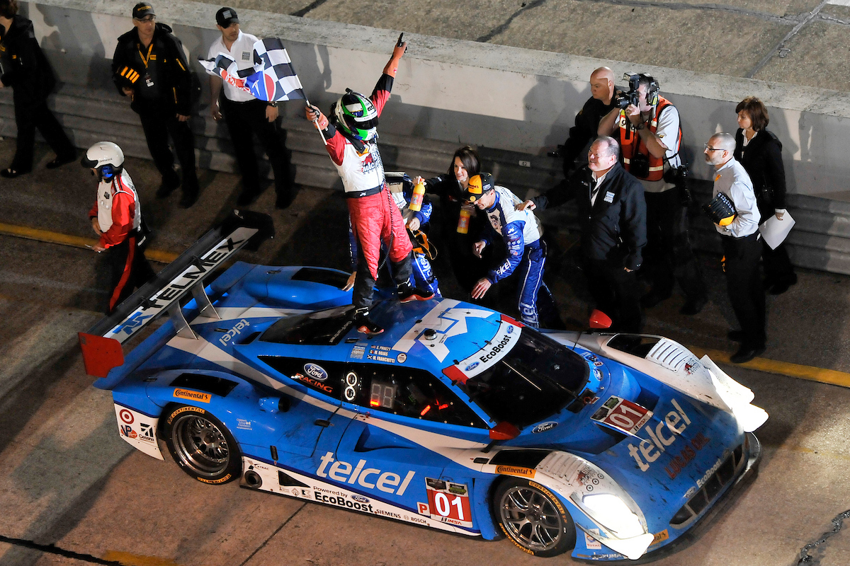 12-15 March, 2014, Sebring, Florida USA #01, Ford, Riley DP, P, Scott Pruett, Memo Rojas, Marino Franchitti Celebrate the win in victory lane ©2014 Scott R LePage LAT Photo USA for IMSA