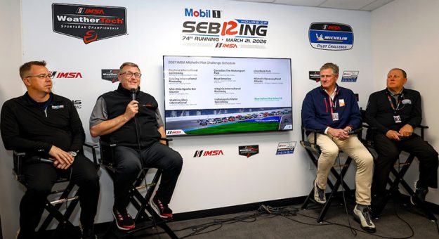 Sebring Raceway President and GM Matt Muha, IMSA President John Doonan, Dicky Riegel, President, GM and owner of Lime Rock Park, and Rick Humphrey, President and GM of Road Atlanta announce the 2027 IMSA schedule