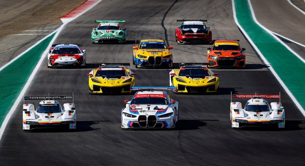 IMSA WeatherTech Throwback weekend liveries:  #7: Porsche Penske Motorsport, Porsche 963, GTP: Felipe Nasr, Julien Andlauer, #1: Paul Miller Racing, BMW M4 GT3 EVO, GTD Pro: Neil Verhagen, Connor De Phillippi, #6: Porsche Penske Motorsport, Porsche 963, GTP: Laurens Vanthoor, Kevin Estre, #3: Corvette Racing by Pratt Miller Motorsports, Corvette Z06 GT3.R, GTD Pro: Antonio Garcia, Alexander Sims, #4: Corvette Racing by Pratt Miller Motorsports, Corvette Z06 GT3.R, GTD Pro: Tommy Milner, Nicky Catsburg, #44: Ibiza Farm Motorsport, McLaren Artura GT4, GS: Moisey Uretsky, Michael Cooper, #96: Turner Motorsport, BMW M4 GT4 EVO, GS: Vincent Barletta, Robby Foley, #55: Gou Racing w/ Stallion, Cupra Leon VZ TCR, TCR: Eddie Gou, Eduardo Gou, #77: AO Racing, Porsche 911 GT3 R (992), GTD Pro: Nick Tandy, Harry King, #16: Myers Riley Motorsports, Ford Mustang GT3, GTD: Sheena Monk, Felipe Fraga