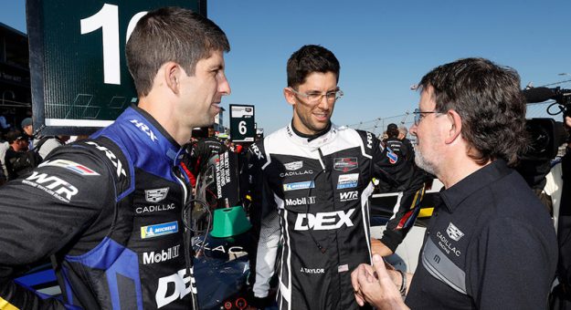 #10: Cadillac Wayne Taylor Racing, Cadillac V-Series.R, GTP: Ricky Taylor, #40: Cadillac Wayne Taylor Racing, Cadillac V-Series.R, GTP: Jordan Taylor, with father and team owner Wayne Taylor