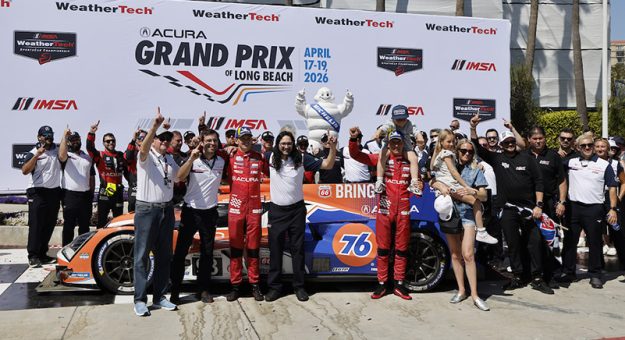 #93: Acura Meyer Shank Racing w/Curb Agajanian, Acura ARX-06, GTP: Renger van der Zande, Nick Yelloly celebrate in victory lane with the team