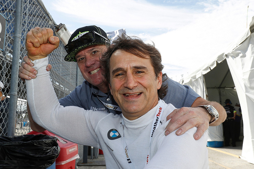 #12 AIM Vasser Sullivan Lexus RC F GT3, GTD team owner Jimmy Vasser with his old teammate Alex Zanardi #24 BMW Team RLL BMW M8 GTE, GTLM