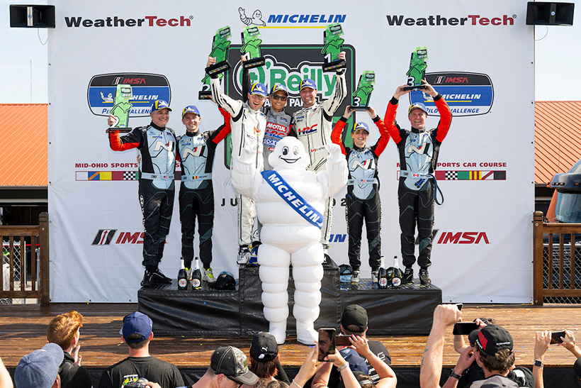 TCR Victory Podium - #76: Bryan Herta Autosport with Curb Agajanian, Hyundai Elantra N TCR, TCR: Denis Dupont, Preston Brown; #93: MMG, Honda Civic FL5 TCR, TCR: Karl Wittmer, LP Montour, Dai Yoshihara; and #98: Bryan Herta Autosport with Curb Agajanian, Hyundai Elantra N TCR, TCR: Madison Aust, Mark Wilkins