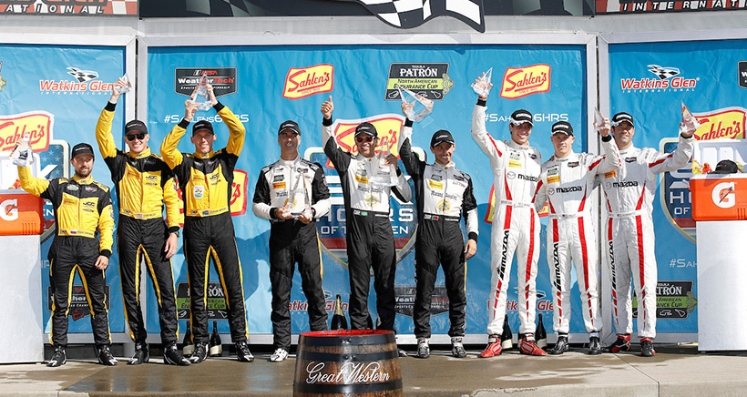 IMSA WeatherTech SportsCar Championship Sahlen's Six Hours of the Glen Watkins Glen International, Watkins Glen, NY USA Sunday 2 July 2017 85, ORECA, P, Misha Goikhberg, Chris Miller, Stephen Simpson 5, Cadillac DPi, P, Joao Barbosa, Christian Fittipaldi, Filipe Albuquerque 55, Mazda DPi, P, Tristan Nunez, Jonathan Bomarito, Spencer Pigot World Copyright: Michael L. Levitt/LAT Images