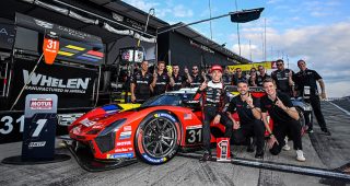 #31: Cadillac Whelen, Cadillac V-Series.R, GTP: Jack Aitken, Earl Bamber, Frederik Vesti, Motul Pole Award, and team