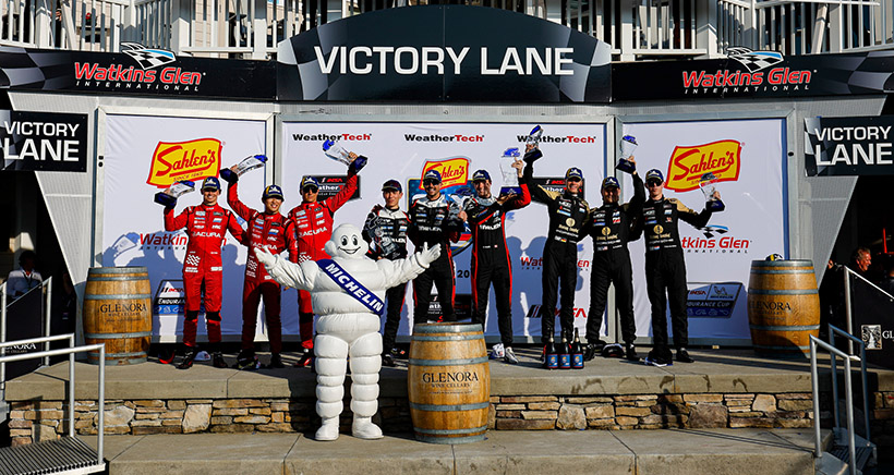 GTP Podium, #31: Cadillac Whelen, Cadillac V-Series.R, GTP: Jack Aitken, Earl Bamber, Frederik Vesti, #93: Acura Meyer Shank Racing w/Curb Agajanian, Acura ARX-06, GTP: Renger van der Zande, Nick Yelloly, Kaku Ohta, #5: JDC-Miller MotorSports, Porsche 963, GTP: Tijmen van der Helm, Laurin Heinrich, Kaylen Frederick