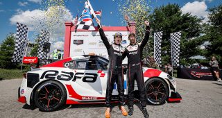 Winners #12: RAFA Racing, Toyota GR Supra GT4 EVO2, GS: Kiko Porto, Varun Choksey celebrate in Victory Lane