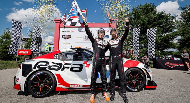 Winners #12: RAFA Racing, Toyota GR Supra GT4 EVO2, GS: Kiko Porto, Varun Choksey celebrate in Victory Lane