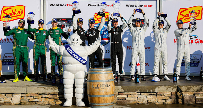 GTD Podium, #912: Manthey 1St Phorm, Porsche 911 GT3 R (992), GTD: Ryan Hardwick, Riccardo Pera, Richard Lietz, #120: Wright Motorsports, Porsche 911 GT3 R (992), GTD: Adam Adelson, Tom Sargent, Callum Ilott, #068: Car Blanche, Aston Martin Vantage GT3 EVO, GTD: Valentin Hasse Clot, Trenton Estep, Marius Fossard