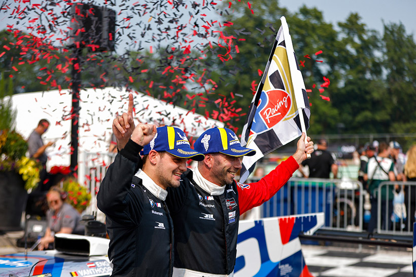 #24: BMW M Team RLL, BMW M Hybrid V8, GTP: Philipp Eng, Dries Vanthoor Celebrate GTP win, Confetti
