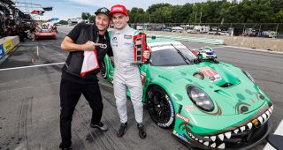 Motul Pole Award winner #77: AO Racing, Porsche 911 GT3 R (992), GTD Pro:  Harry King with teammate Nick Tandy