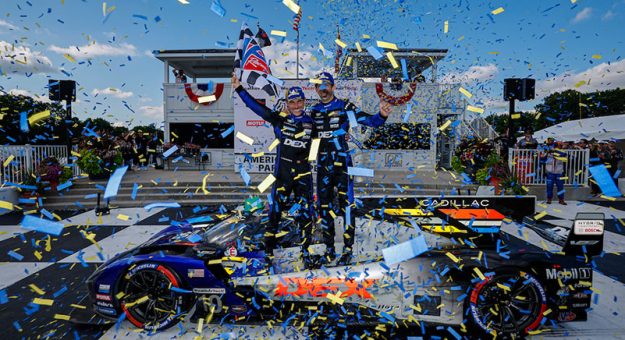 #10: Cadillac Wayne Taylor Racing, Cadillac V-Series.R, GTP: Ricky Taylor, Filipe Albuquerque, Race Winner, Confetti