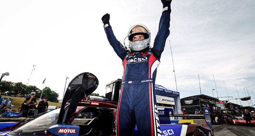 Motul Pole Award winner #22: United Autosports USA, ORECA LMP2 07, LMP2: Daniel Goldburg celebrates