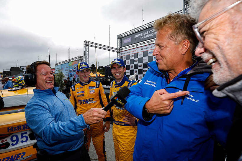 #95: Turner Motorsport, BMW M4 GT4 EVO, GS: Dillon Machavern, Luca Mars, Celebrates with With Crew