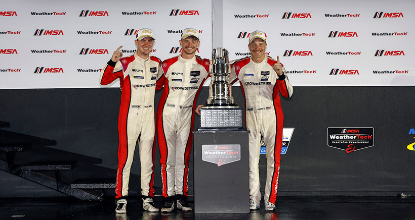 #04: Crowdstrike Racing by APR, ORECA LMP2 07, LMP2: George Kurtz, Alex Quinn, Toby Sowery celebrate their championship in victory lane